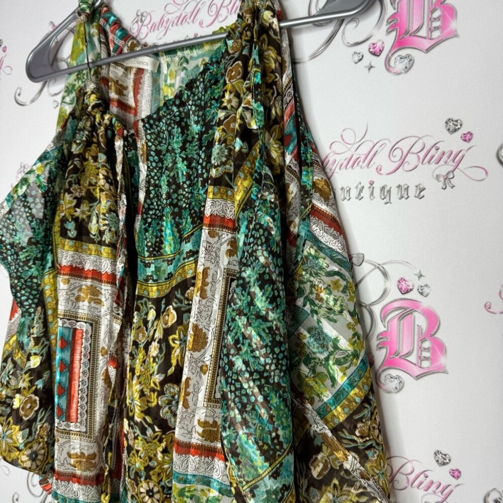 Costa Blanca open shoulder blouse top shirt paisley boho silky shimmer keyhole - Picture 3 of 12
